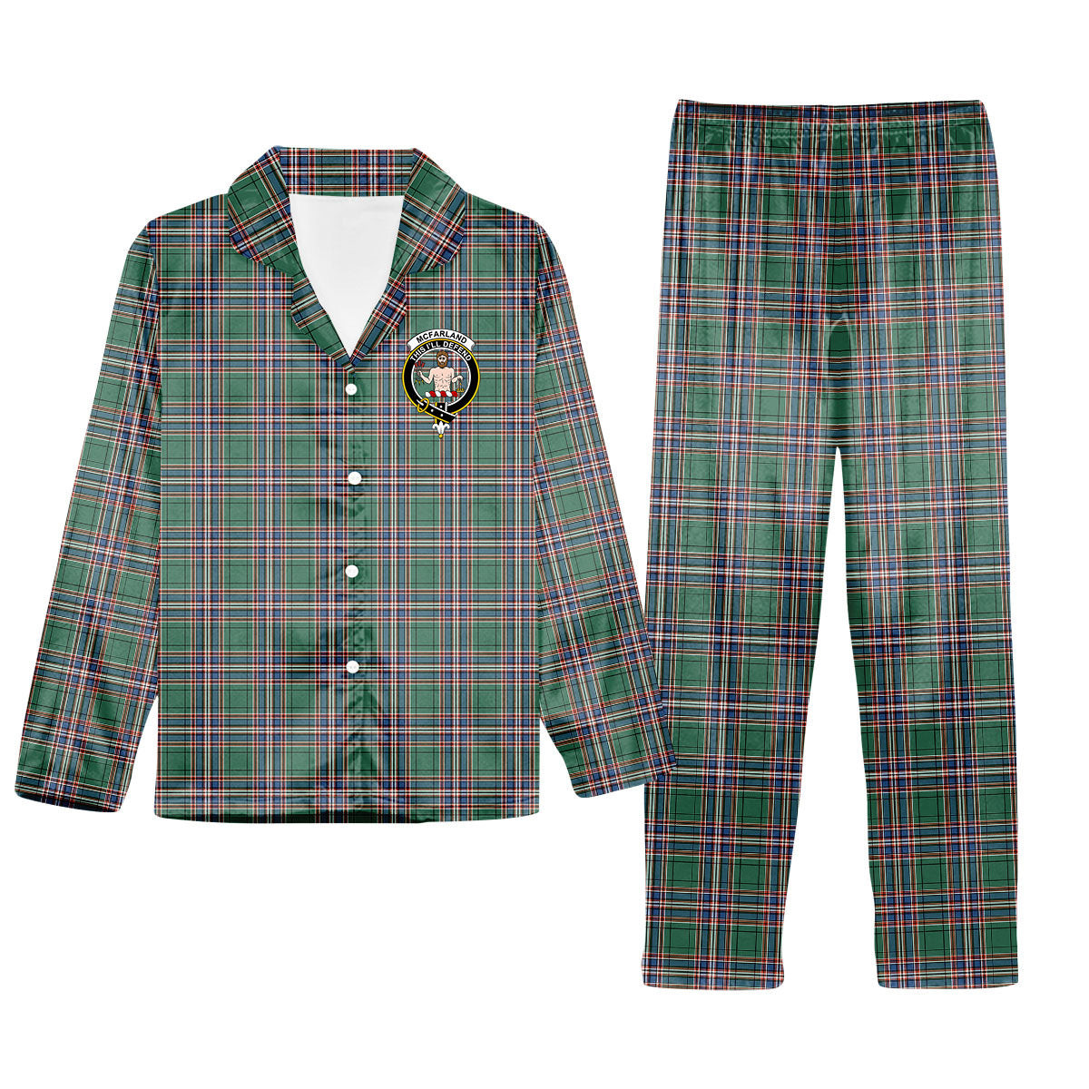 ScotsTee Shop Scottish McFarland Hunting Ancient Crest Tartan Pajama Satin Velvet Flannel Pajama Set