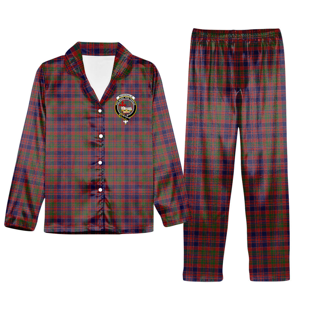 ScotsTee Shop Scottish McDonald of Boisdale Crest Tartan Pajama Satin Velvet Flannel Pajama Set
