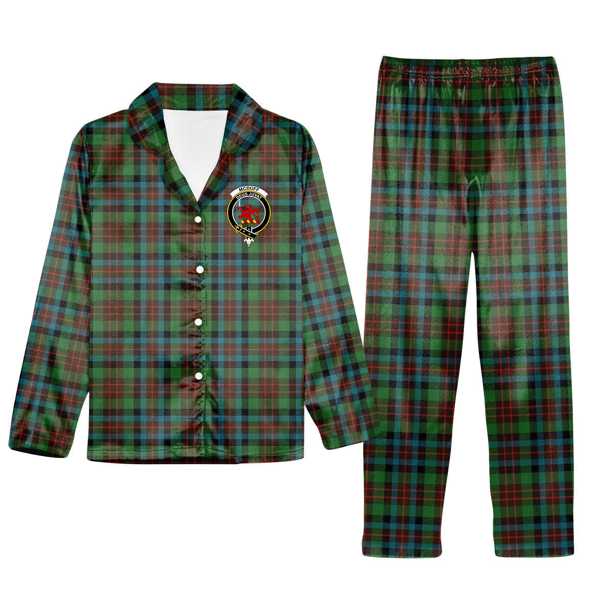 ScotsTee Shop Scottish McDuff Hunting Ancient Crest Tartan Pajama Satin Velvet Flannel Pajama Set