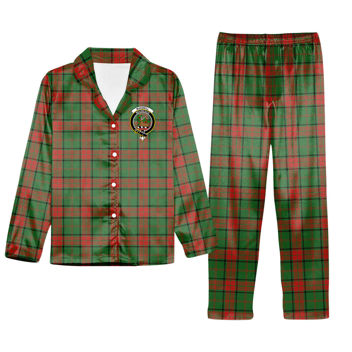 ScotsTee Shop Scottish Maxwell Hunting Ancient Crest Tartan Pajama Satin Velvet Flannel Pajama Set