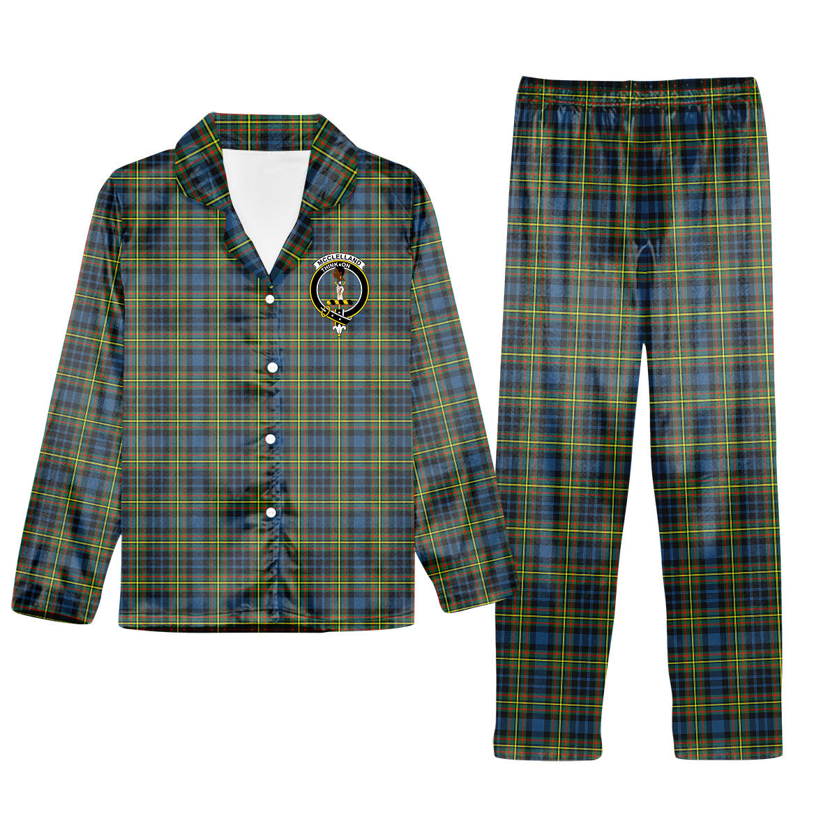 ScotsTee Shop Scottish McClelland Ancient Crest Tartan Pajama Satin Velvet Flannel Pajama Set