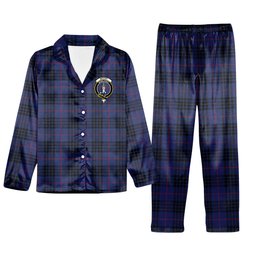 ScotsTee Shop Scottish McCoy Blue Crest Tartan Pajama Satin Velvet Flannel Pajama Set
