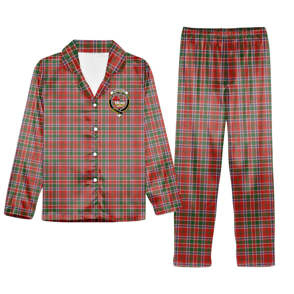 ScotsTee Shop Scottish McDonald of Lochmaddy Ancient Crest Tartan Pajama Satin Velvet Flannel Pajama Set