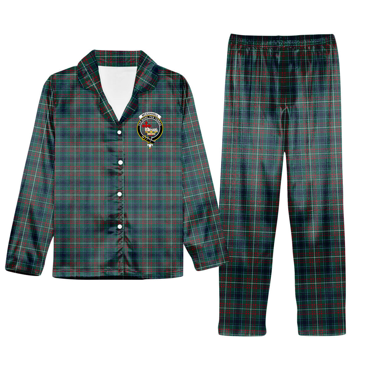 ScotsTee Shop Scottish McConnell Modern Crest Tartan Pajama Satin Velvet Flannel Pajama Set