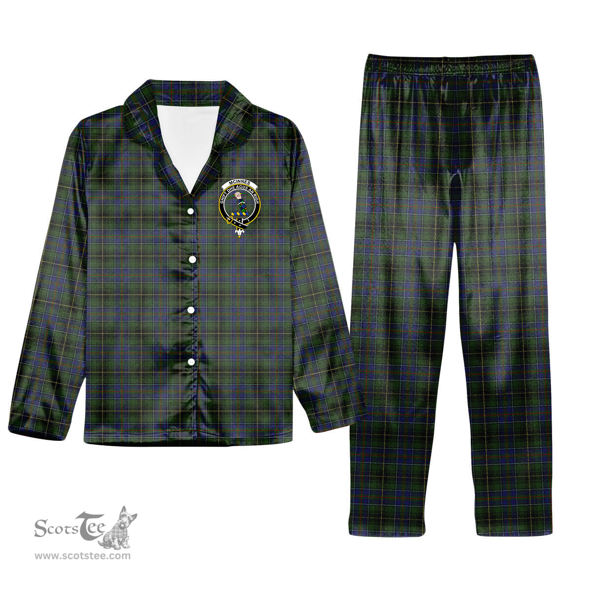 ScotsTee Shop Scottish McInnes Crest Tartan Pajama Satin Velvet Flannel Pajama Set