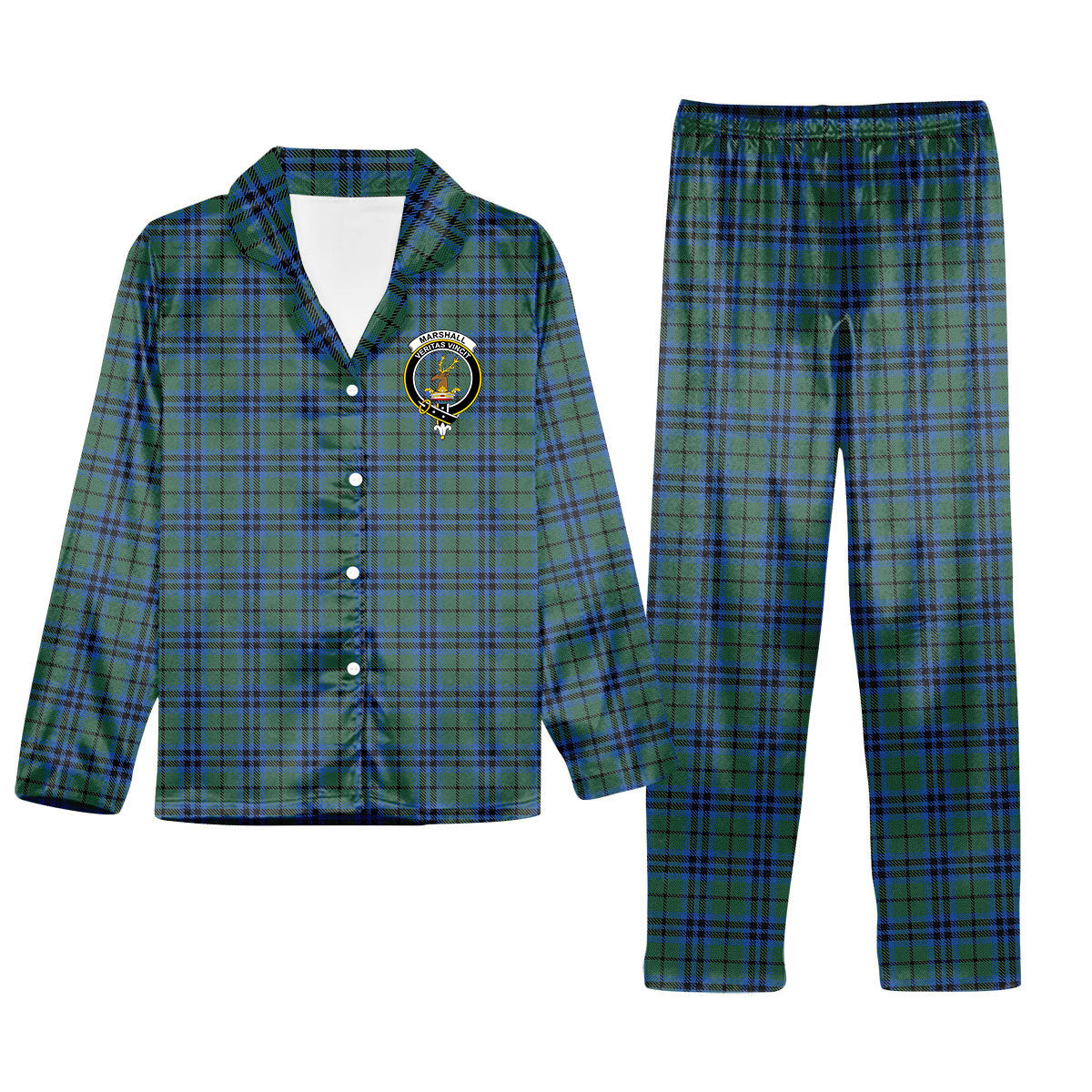 ScotsTee Shop Scottish Marshall Crest Tartan Pajama Satin Velvet Flannel Pajama Set