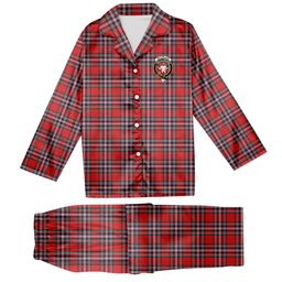 ScotsTee Shop Scottish McFarland Red Modern Crest Tartan Pajama Satin Velvet Flannel Pajama Set