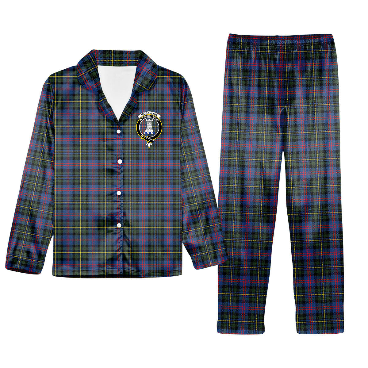 ScotsTee Shop Scottish McCallum of Berwick Modern Crest Tartan Pajama Satin Velvet Flannel Pajama Set