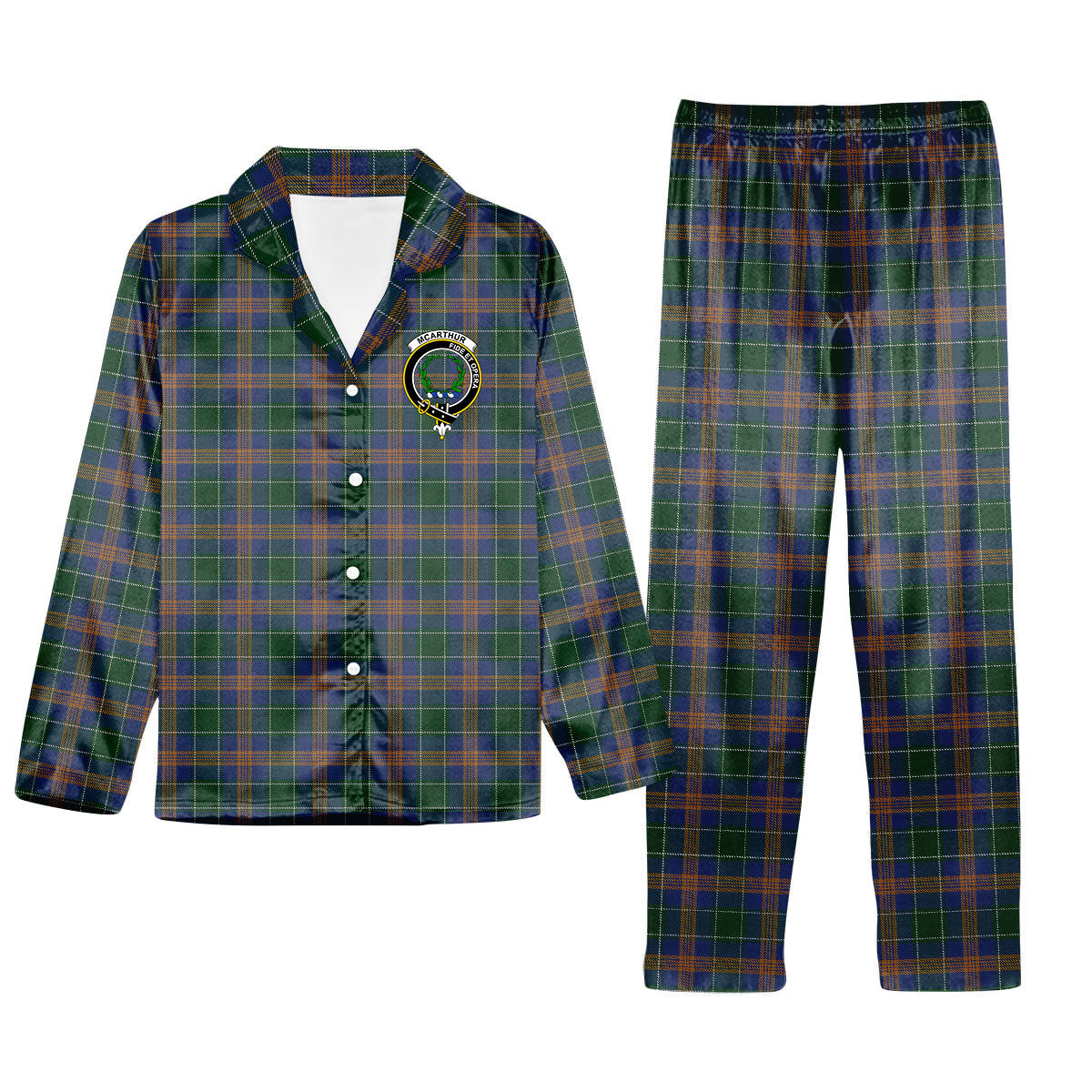ScotsTee Shop Scottish McAucliffe Crest Tartan Pajama Satin Velvet Flannel Pajama Set