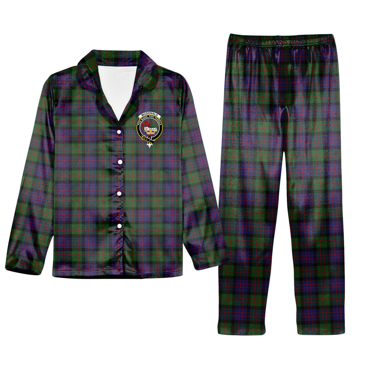 ScotsTee Shop Scottish McDonald Crest Tartan Pajama Satin Velvet Flannel Pajama Set