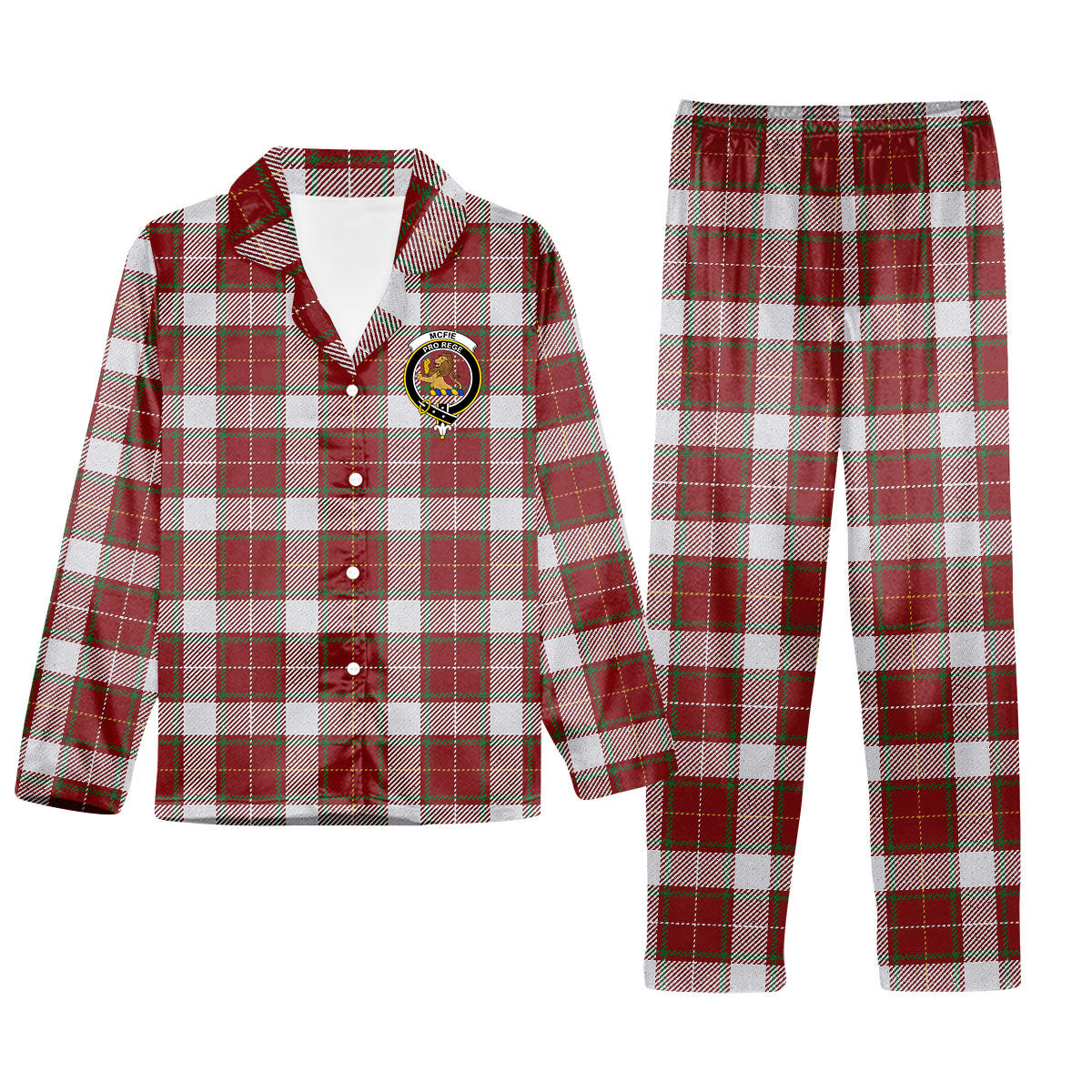 ScotsTee Shop Scottish McFie Dress Ancient Crest Tartan Pajama Satin Velvet Flannel Pajama Set