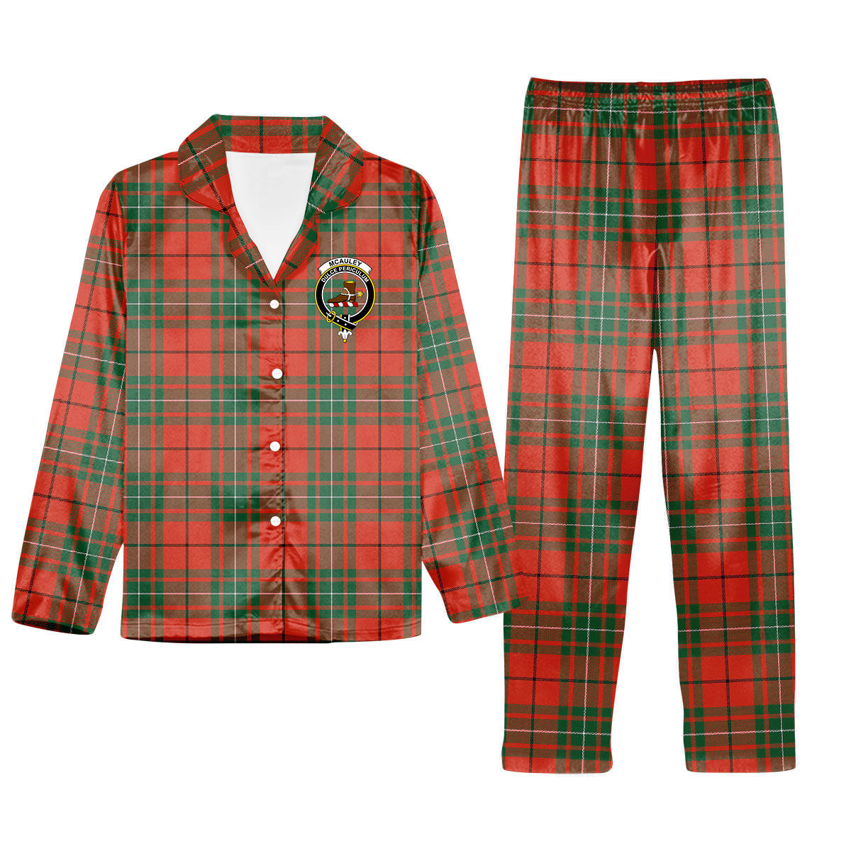 ScotsTee Shop Scottish McAuley Ancient Crest Tartan Pajama Satin Velvet Flannel Pajama Set
