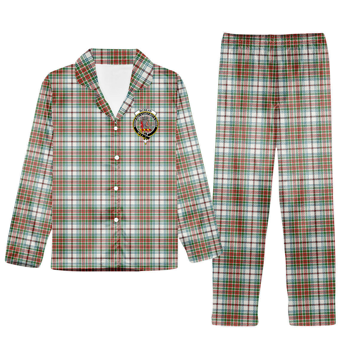 ScotsTee Shop Scottish McBean Dress Ancient Crest Tartan Pajama Satin Velvet Flannel Pajama Set