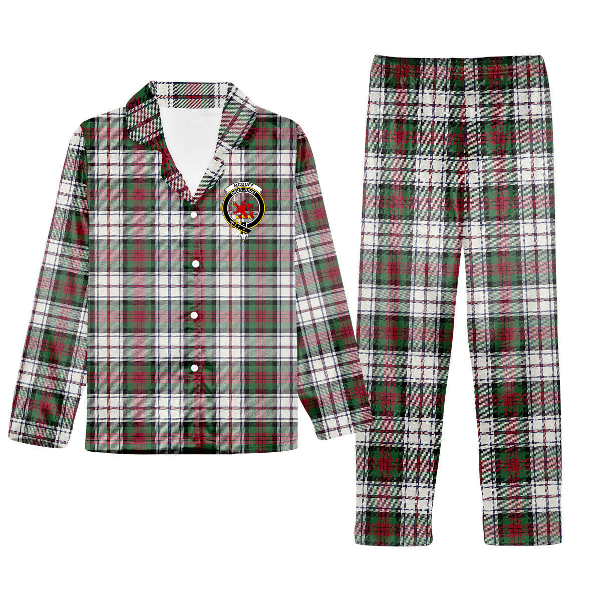 ScotsTee Shop Scottish McDuff Dress Modern Crest Tartan Pajama Satin Velvet Flannel Pajama Set