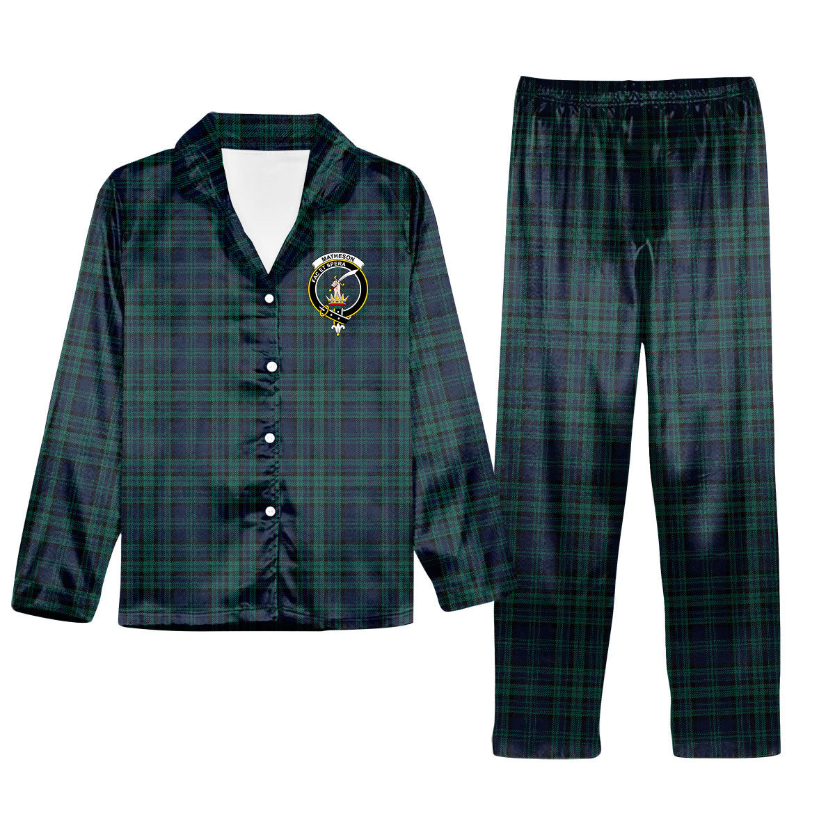 ScotsTee Shop Scottish Matheson Hunting Modern Crest Tartan Pajama Satin Velvet Flannel Pajama Set