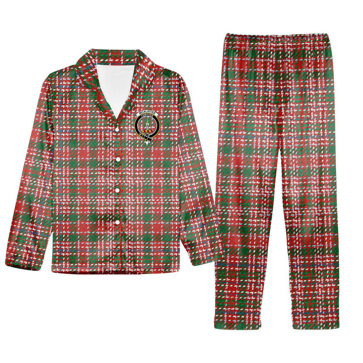 ScotsTee Shop Scottish McAlister Ancient Crest Tartan Pajama Satin Velvet Flannel Pajama Set