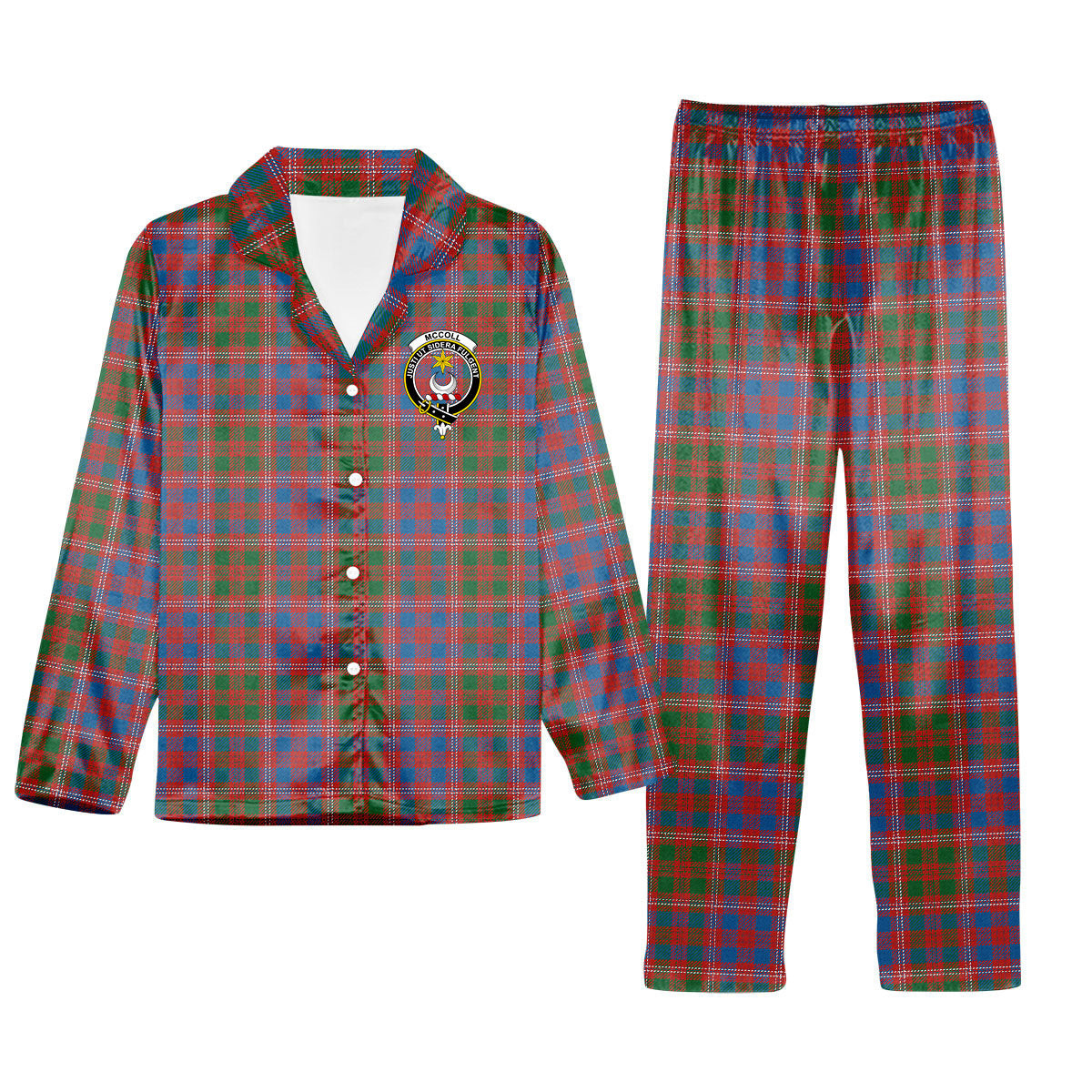 ScotsTee Shop Scottish McColl Hunting Ancient Crest Tartan Pajama Satin Velvet Flannel Pajama Set