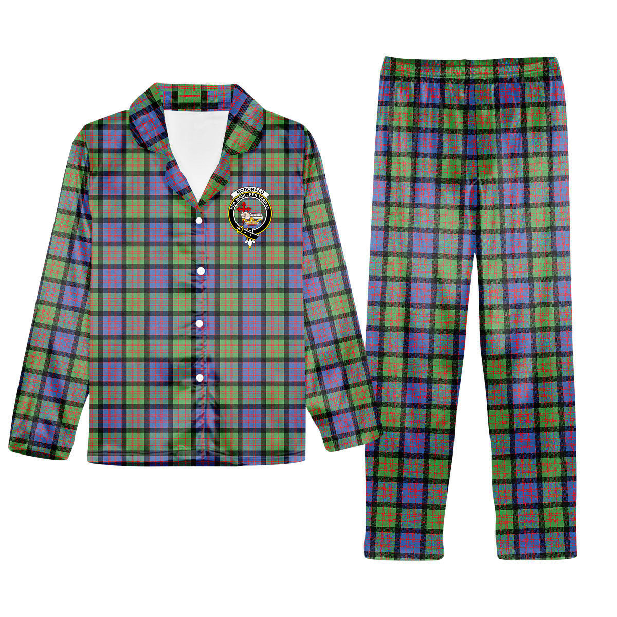 ScotsTee Shop Scottish McDonald Ancient Crest Tartan Pajama Satin Velvet Flannel Pajama Set
