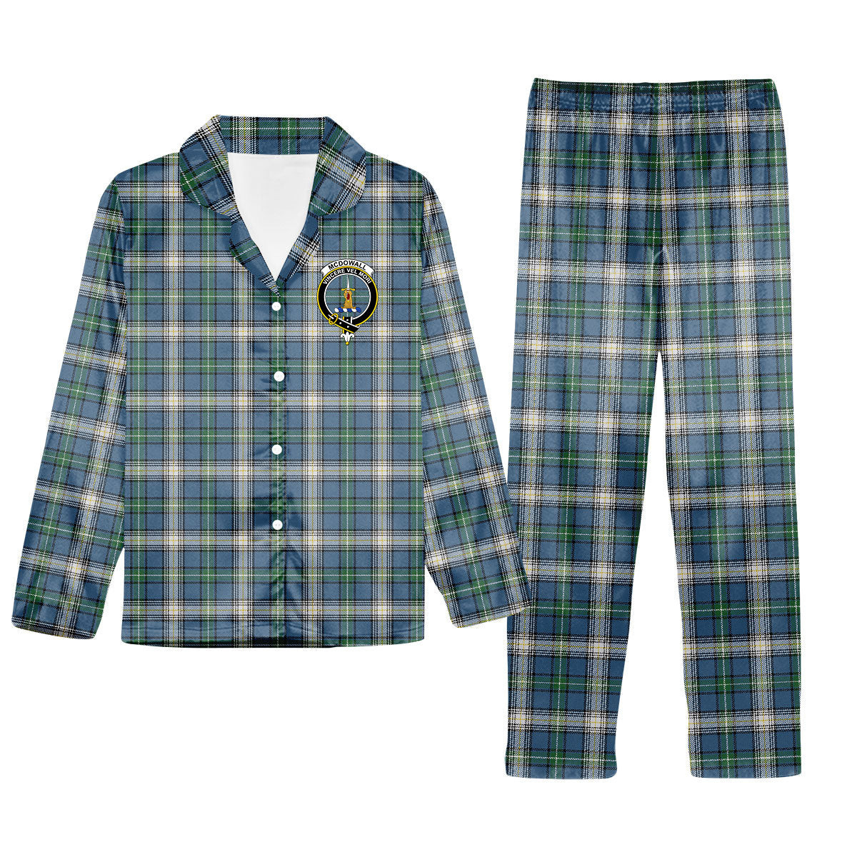 ScotsTee Shop Scottish McDowall Modern Crest Tartan Pajama Satin Velvet Flannel Pajama Set