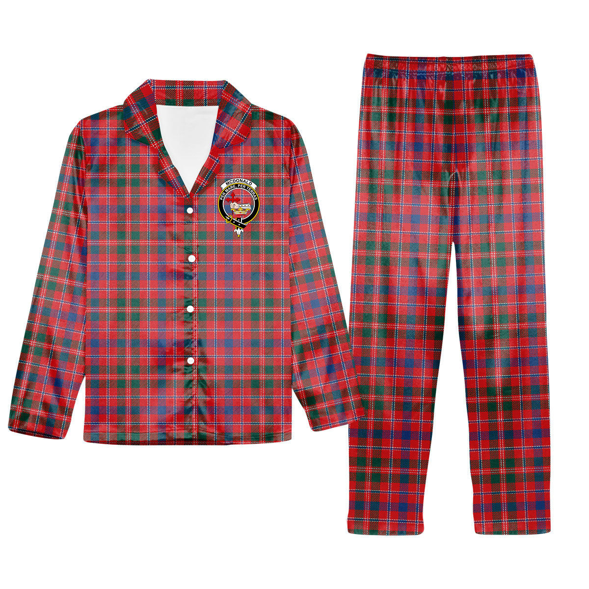 ScotsTee Shop Scottish McDonald of Glenaladale Modern Crest Tartan Pajama Satin Velvet Flannel Pajama Set