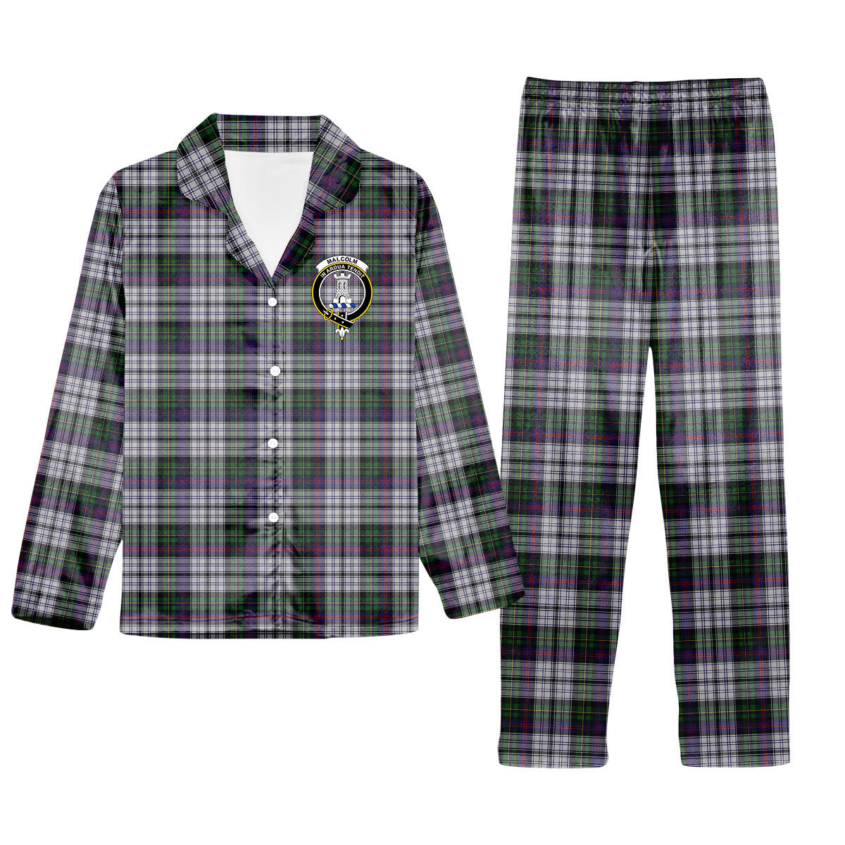ScotsTee Shop Scottish Malcolm Dress Lochcarron 2005 Crest Tartan Pajama Satin Velvet Flannel Pajama Set