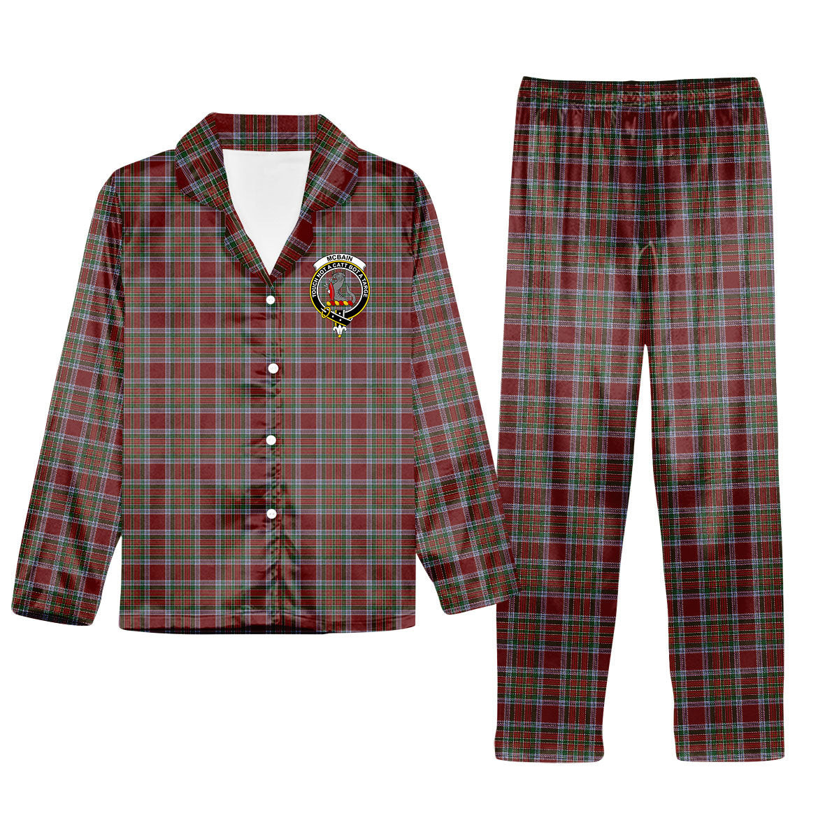 ScotsTee Shop Scottish McBain Chief Crest Tartan Pajama Satin Velvet Flannel Pajama Set