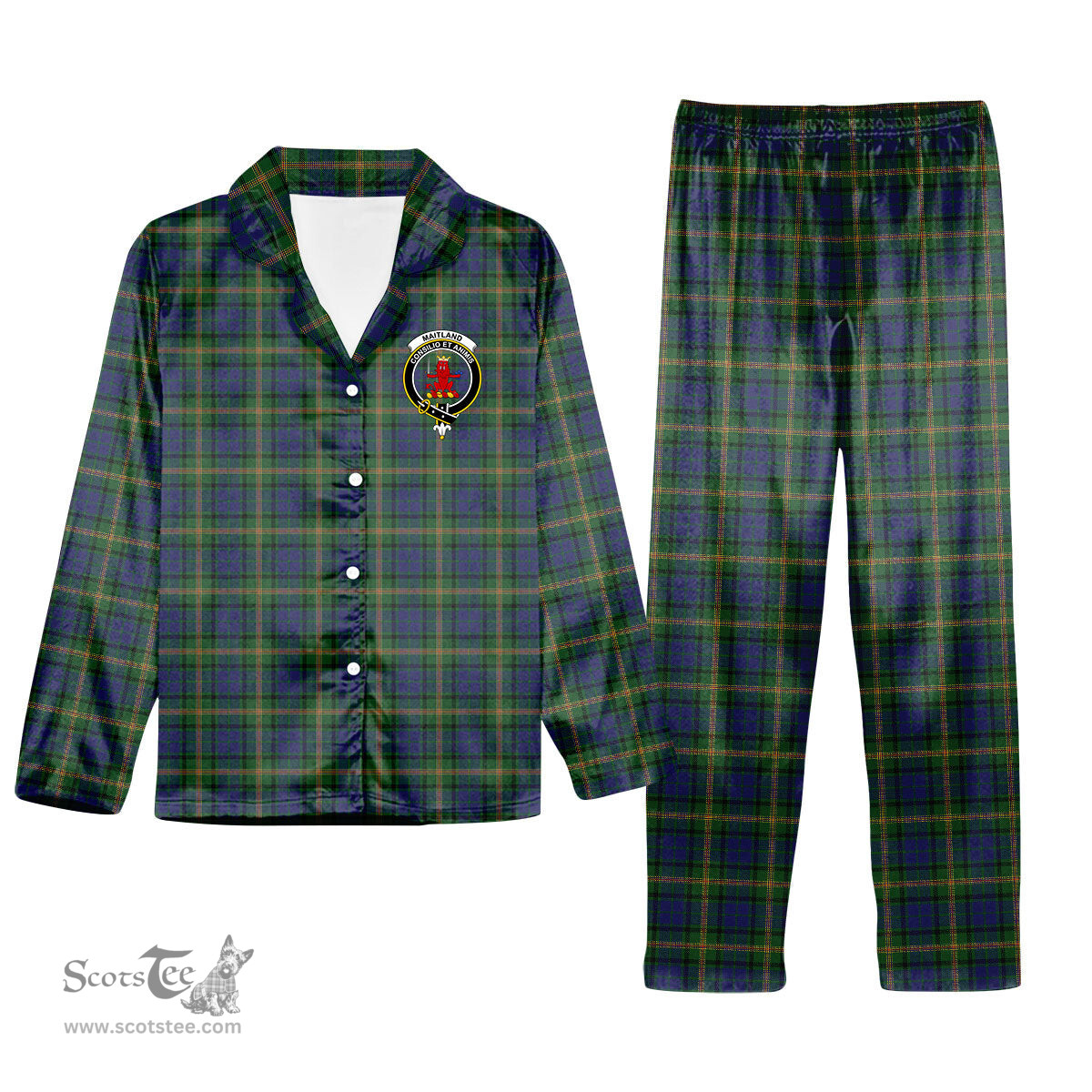 ScotsTee Shop Scottish Maitland Chief Crest Tartan Pajama Satin Velvet Flannel Pajama Set