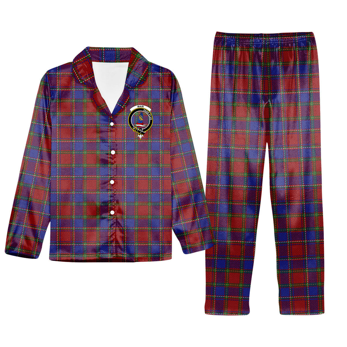 ScotsTee Shop Scottish Mair Crest Tartan Pajama Satin Velvet Flannel Pajama Set