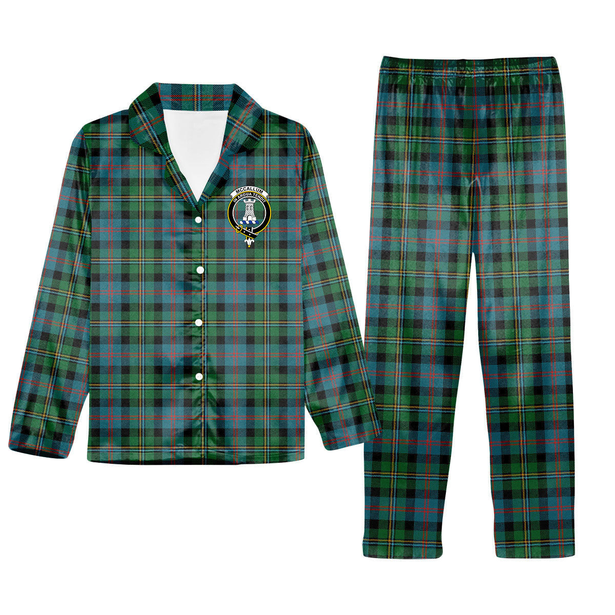 ScotsTee Shop Scottish McCallum Ancient Crest Tartan Pajama Satin Velvet Flannel Pajama Set