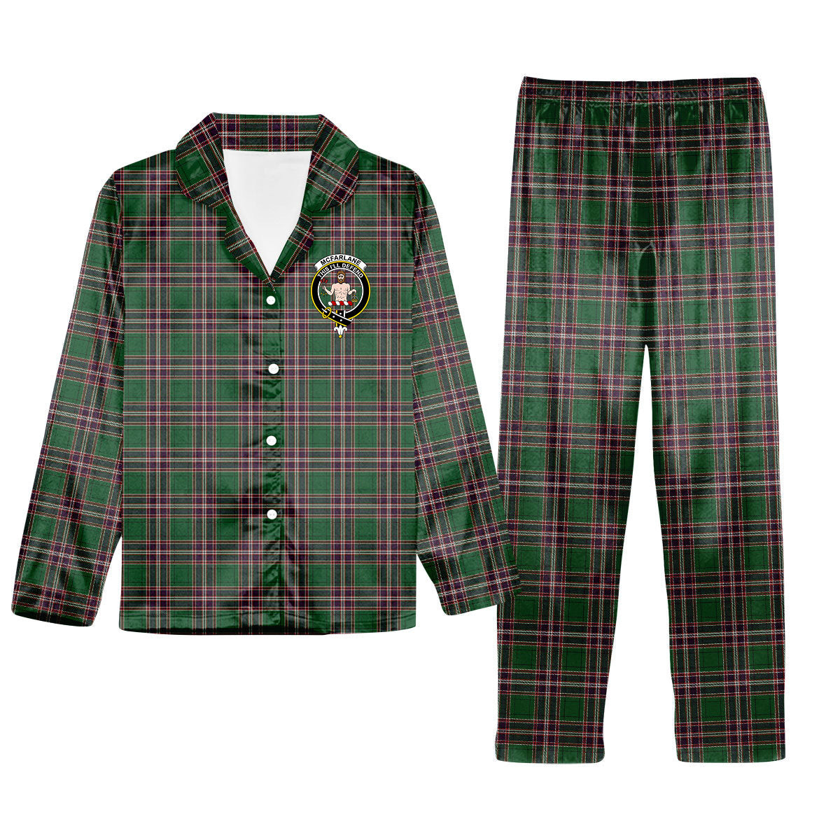 ScotsTee Shop Scottish McFarlane Hunting Crest Tartan Pajama Satin Velvet Flannel Pajama Set