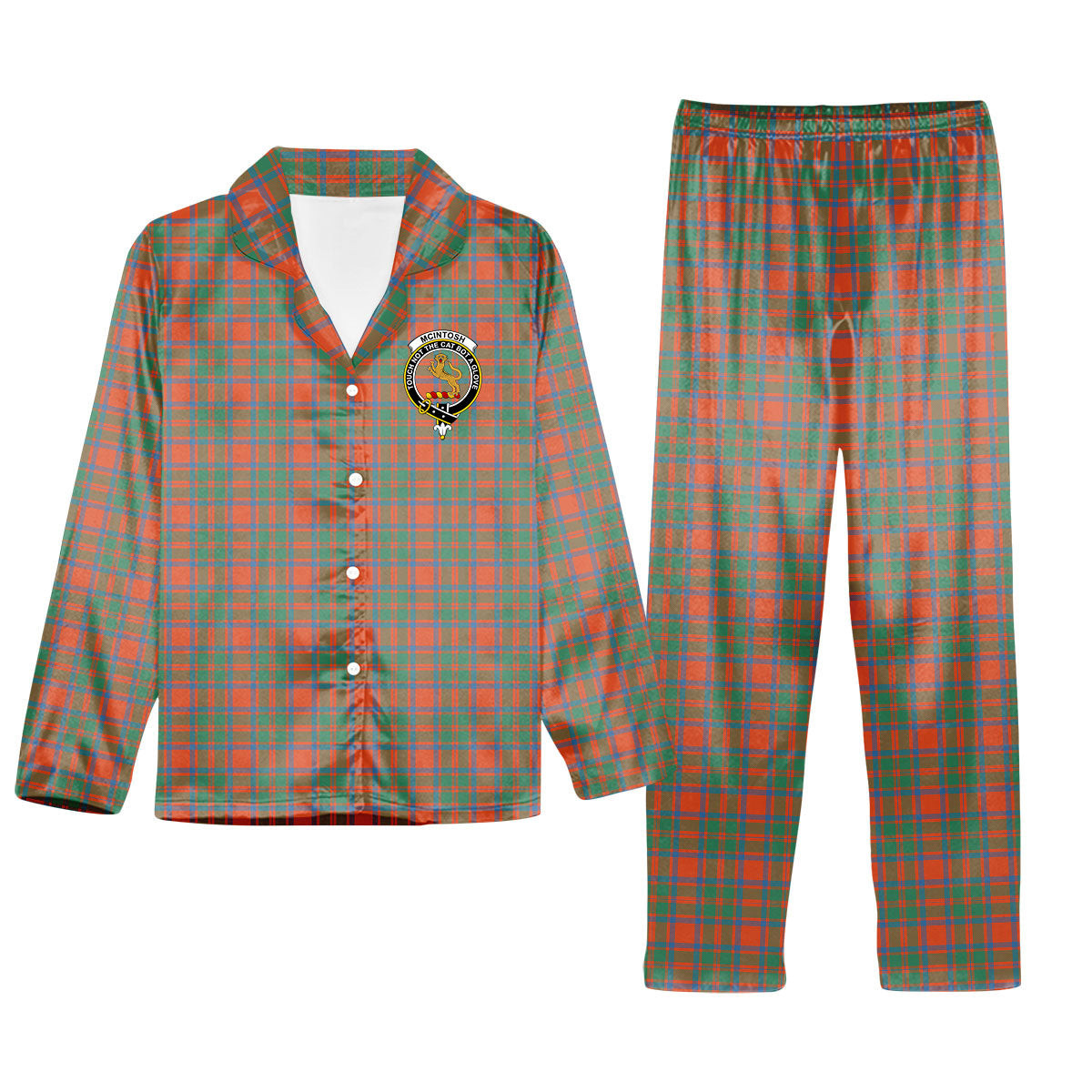 ScotsTee Shop Scottish McIntosh Ancient Crest Tartan Pajama Satin Velvet Flannel Pajama Set