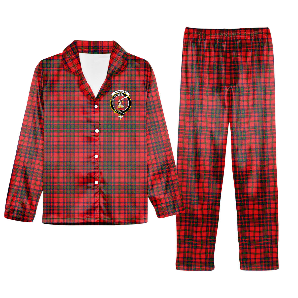 ScotsTee Shop Scottish Matheson Modern Crest Tartan Pajama Satin Velvet Flannel Pajama Set