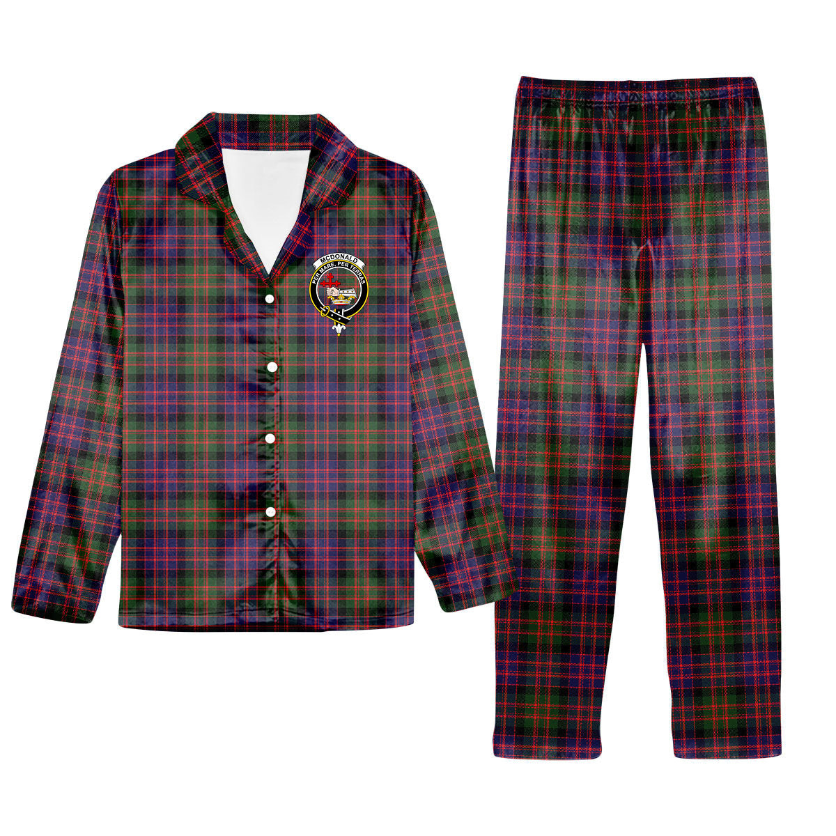 ScotsTee Shop Scottish McDonald Modern Crest Tartan Pajama Satin Velvet Flannel Pajama Set