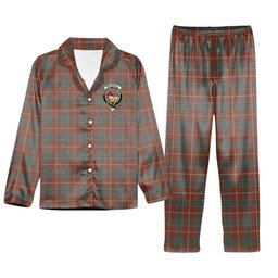 ScotsTee Shop Scottish McConnell Weathered Crest Tartan Pajama Satin Velvet Flannel Pajama Set