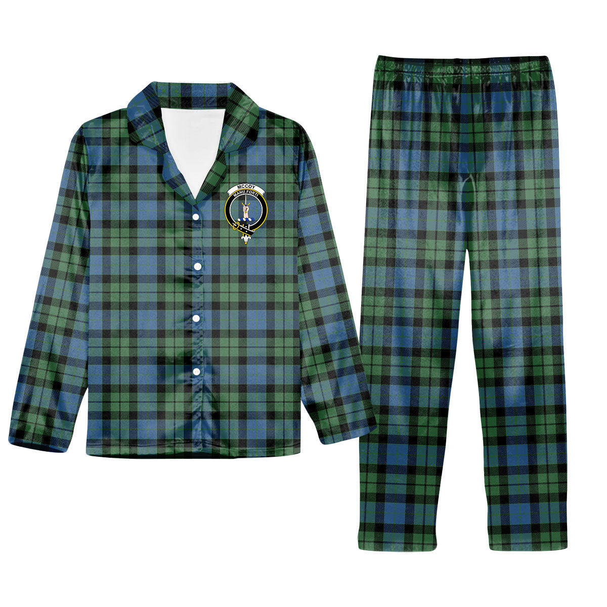 ScotsTee Shop Scottish McCoy Ancient Crest Tartan Pajama Satin Velvet Flannel Pajama Set