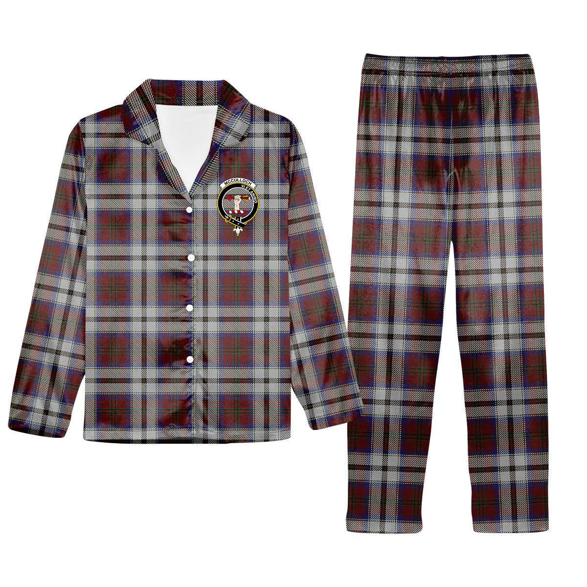 ScotsTee Shop Scottish McCulloch Dress Crest Tartan Pajama Satin Velvet Flannel Pajama Set