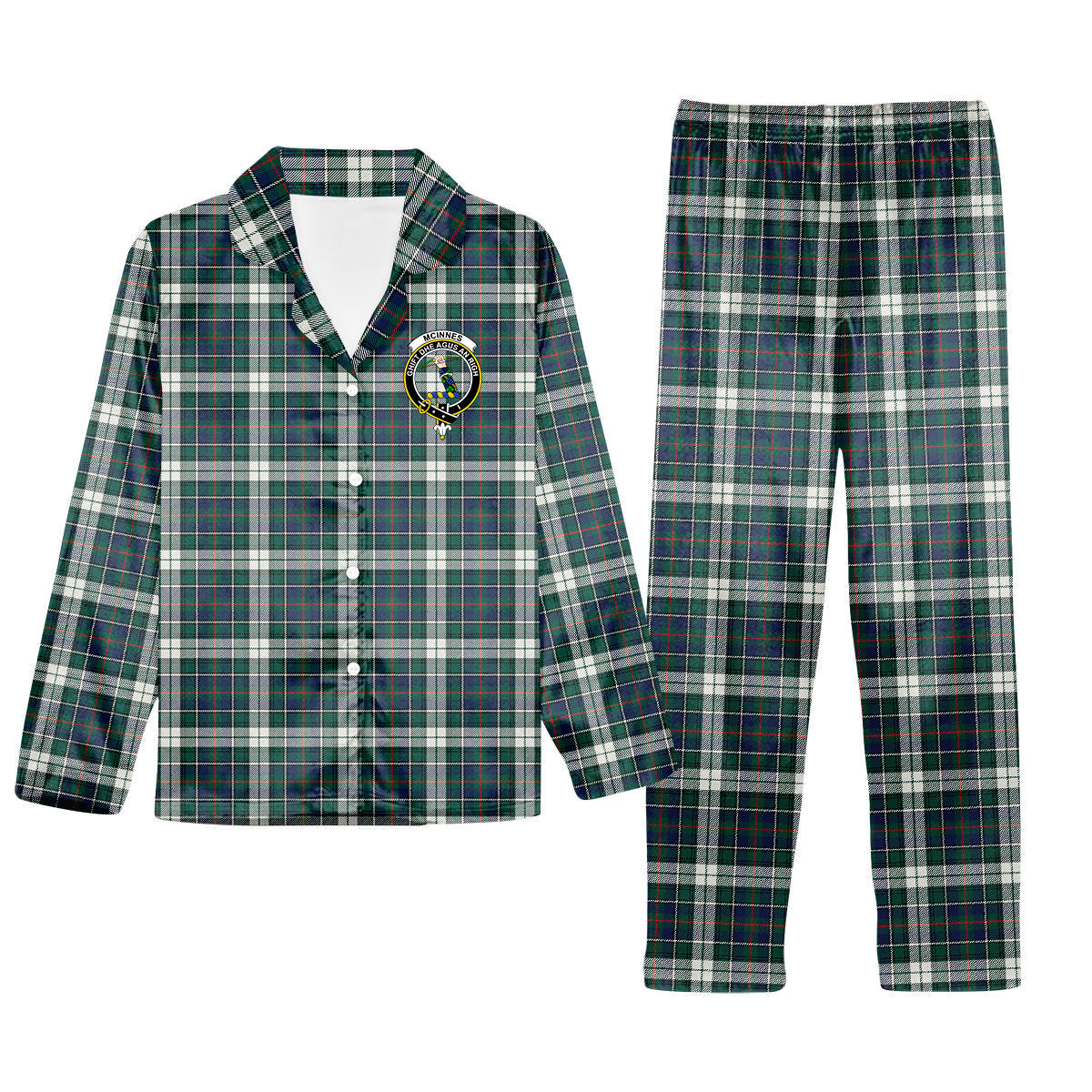 ScotsTee Shop Scottish McInnes Dress Modern Crest Tartan Pajama Satin Velvet Flannel Pajama Set