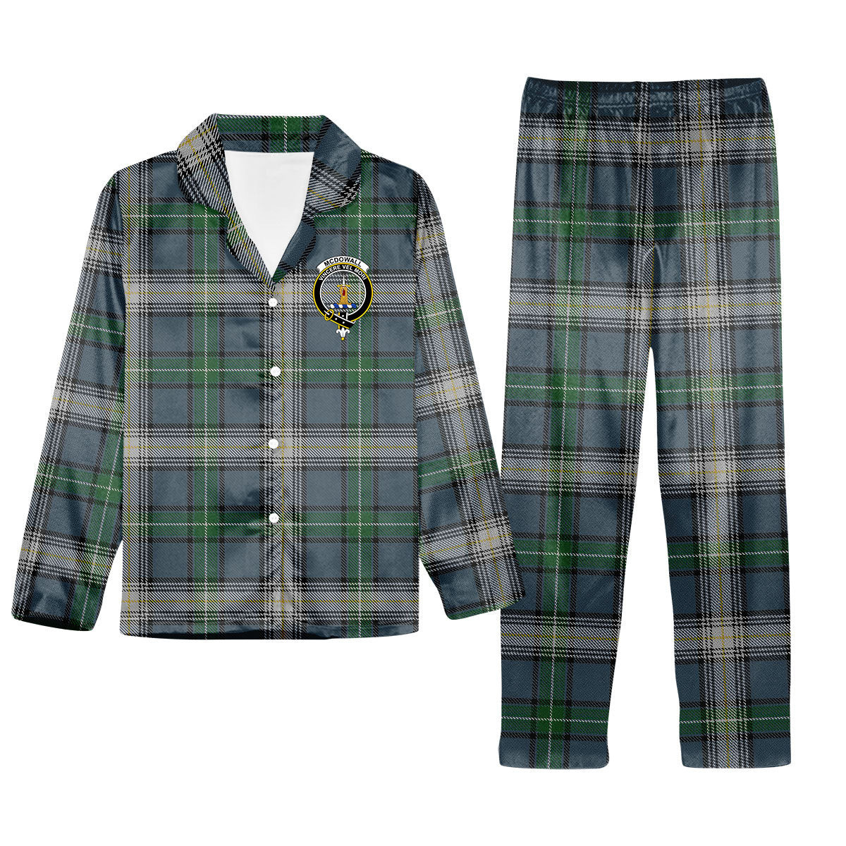 ScotsTee Shop Scottish McDowall Crest Tartan Pajama Satin Velvet Flannel Pajama Set