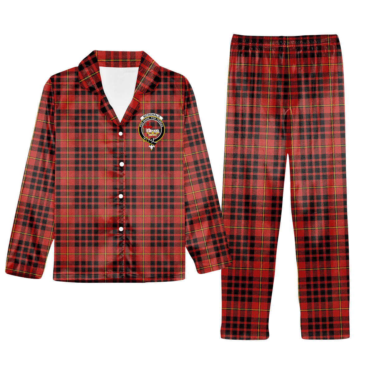 ScotsTee Shop Scottish McDonald of Ardnamurchan Ancient Crest Tartan Pajama Satin Velvet Flannel Pajama Set