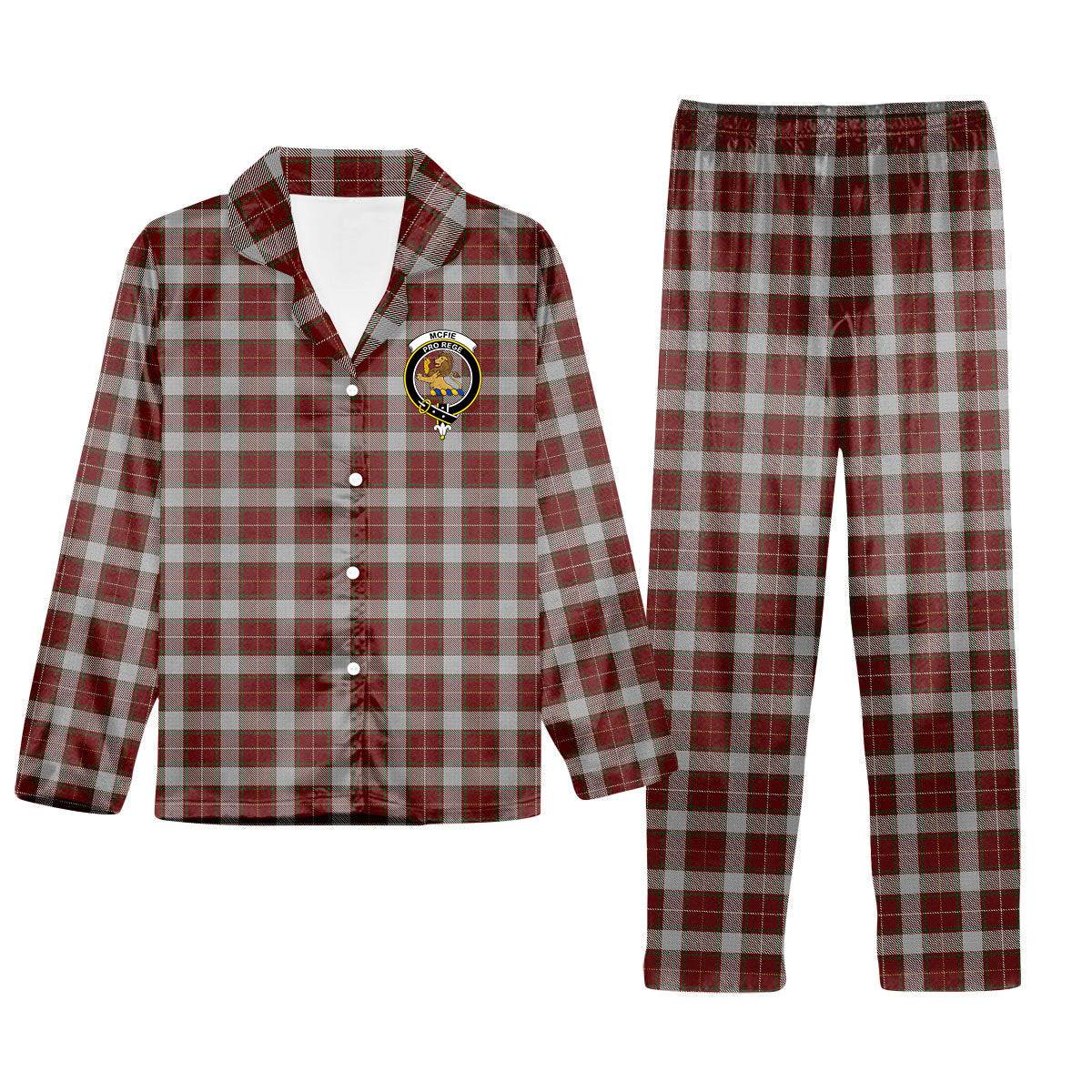 ScotsTee Shop Scottish McFie Dress Crest Tartan Pajama Satin Velvet Flannel Pajama Set