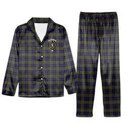 ScotsTee Shop Scottish McClelland Modern Crest Tartan Pajama Satin Velvet Flannel Pajama Set