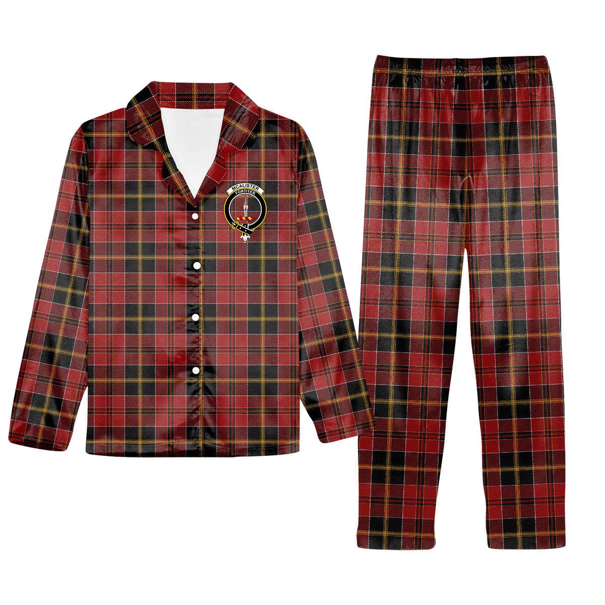 ScotsTee Shop Scottish McAlister of Skye Crest Tartan Pajama Satin Velvet Flannel Pajama Set