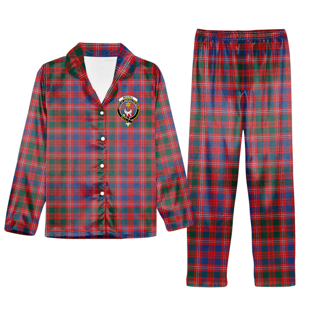 ScotsTee Shop Scottish McColl Hunting Modern Crest Tartan Pajama Satin Velvet Flannel Pajama Set