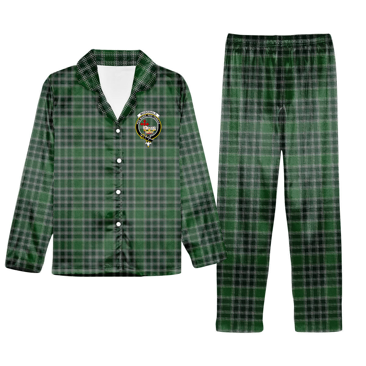 ScotsTee Shop Scottish McDonald Lord of the Isles Hunting Crest Tartan Pajama Satin Velvet Flannel Pajama Set