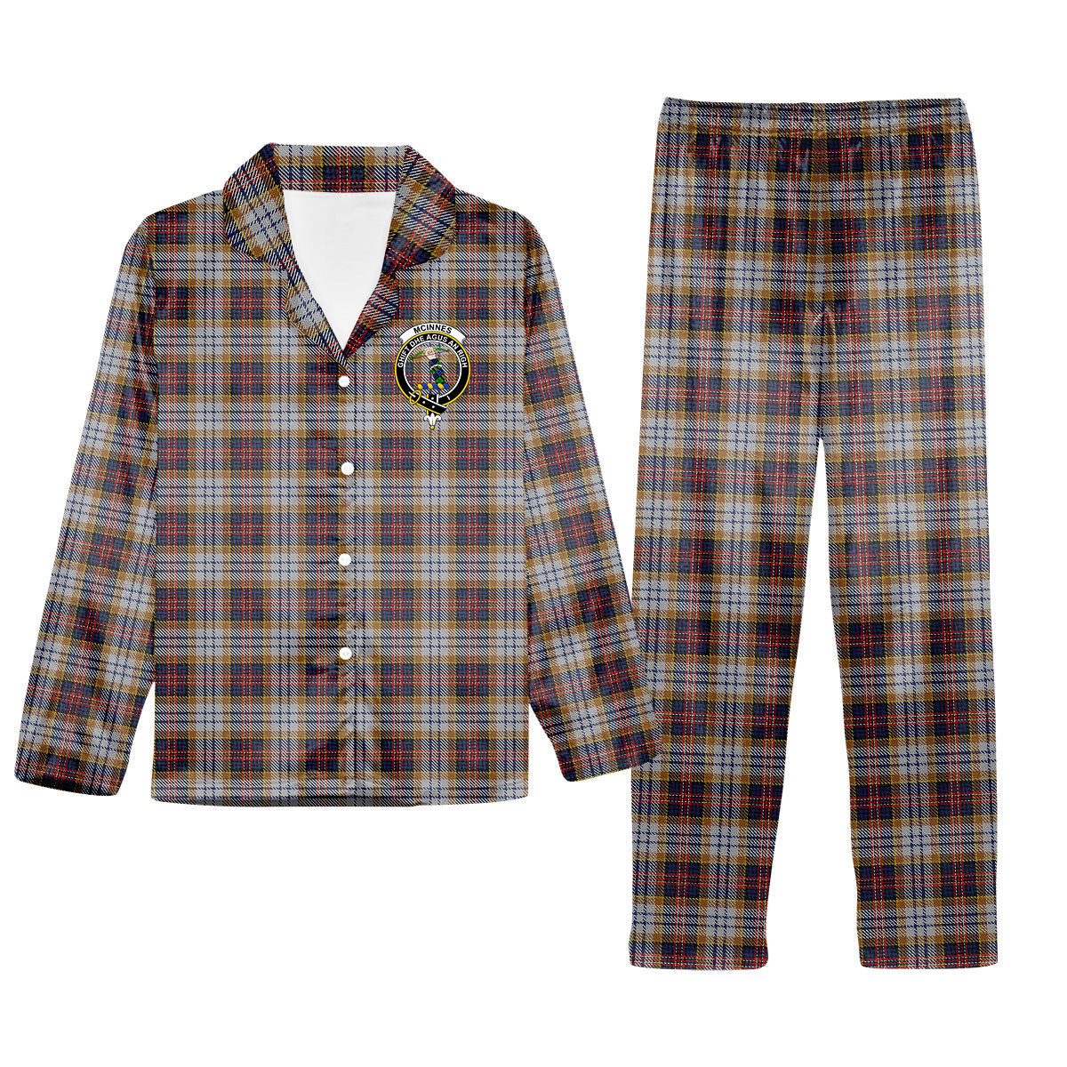 ScotsTee Shop Scottish McInnes Ancient Hunting Crest Tartan Pajama Satin Velvet Flannel Pajama Set