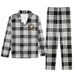 ScotsTee Shop Scottish McFarlane Black White Crest Tartan Pajama Satin Velvet Flannel Pajama Set