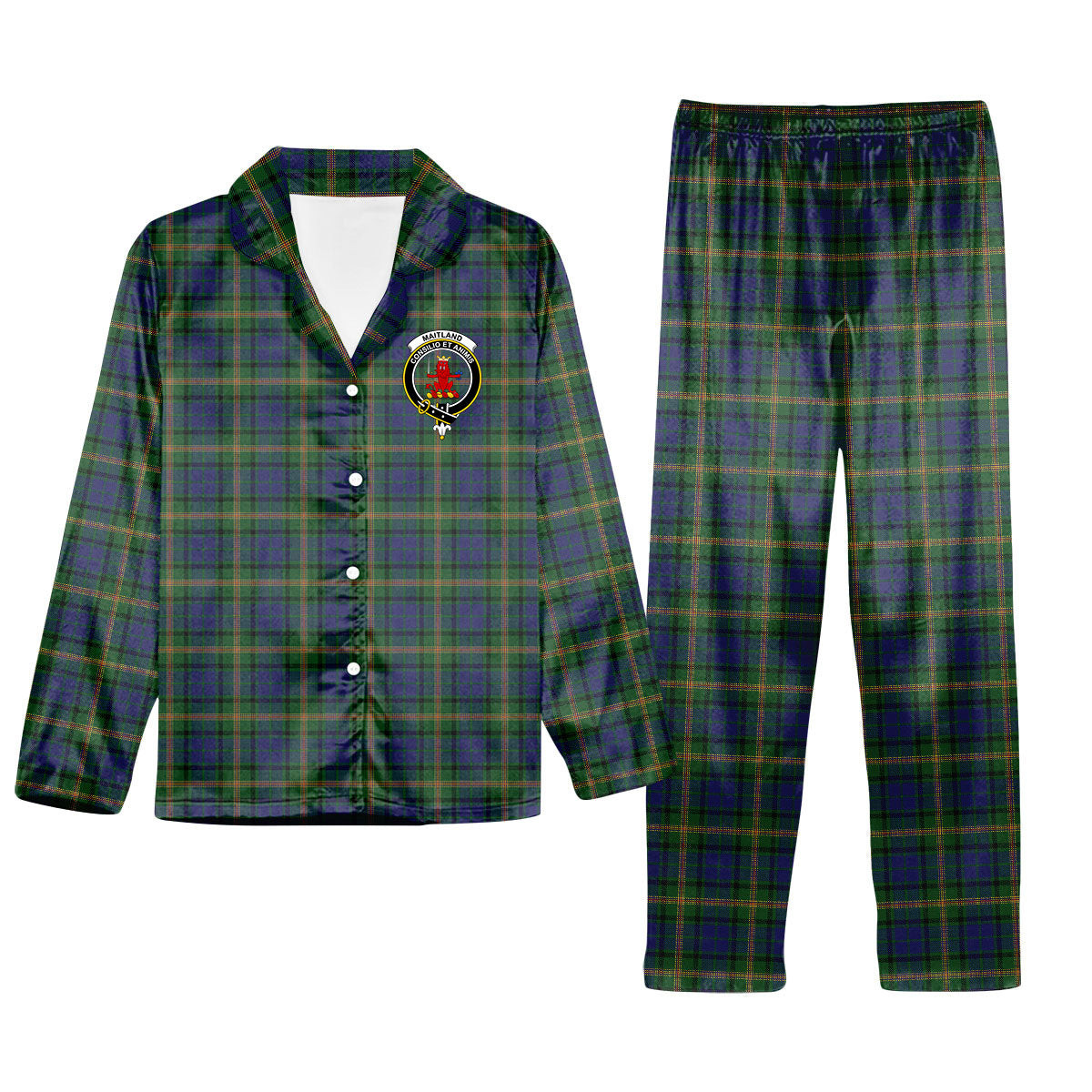 ScotsTee Shop Scottish Maitland Crest Tartan Pajama Satin Velvet Flannel Pajama Set