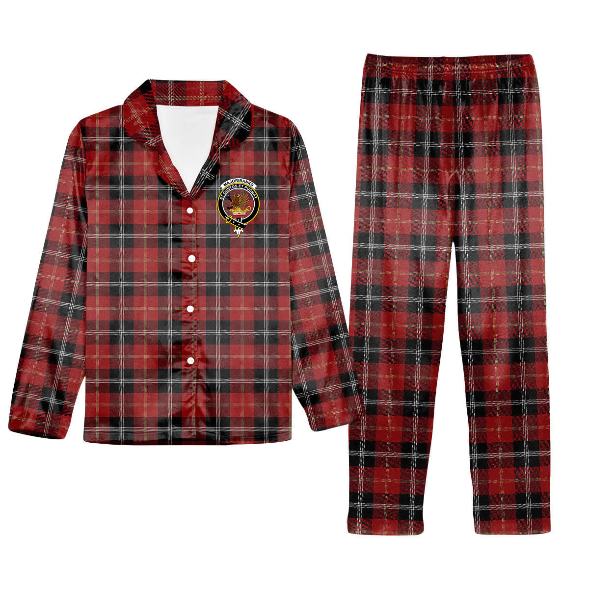 ScotsTee Shop Scottish Marjoribanks Crest Tartan Pajama Satin Velvet Flannel Pajama Set