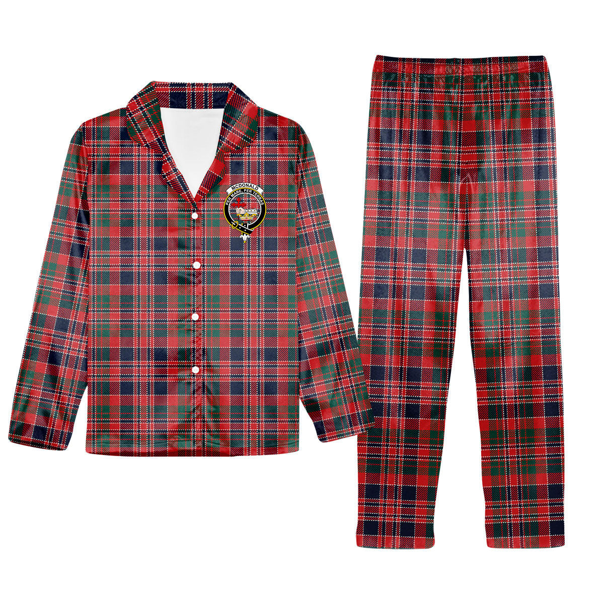 ScotsTee Shop Scottish McDonald of Boisdale Modern Crest Tartan Pajama Satin Velvet Flannel Pajama Set