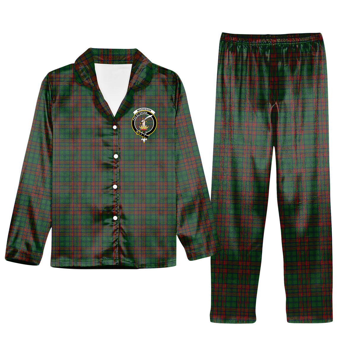 ScotsTee Shop Scottish Matheson Hunting Highland Society of London Crest Tartan Pajama Satin Velvet Flannel Pajama Set